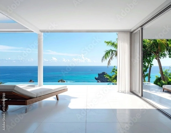 Fototapeta Luxury Oceanfront Villa with Infinity Pool and Tranquil View