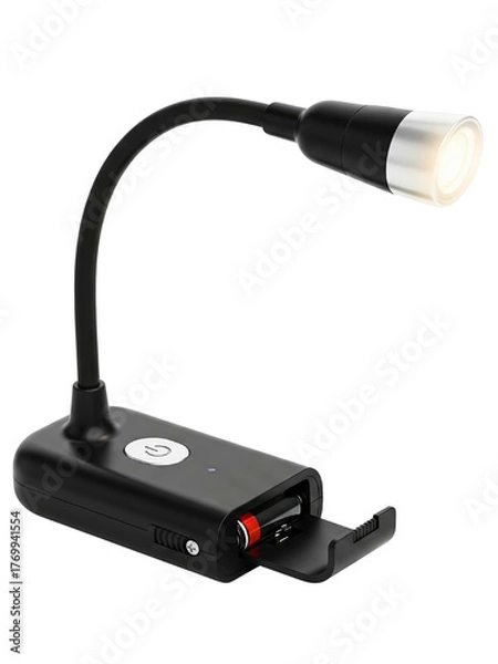 Fototapeta Battery-operated flexible gooseneck LED book light for reading on a transparent background