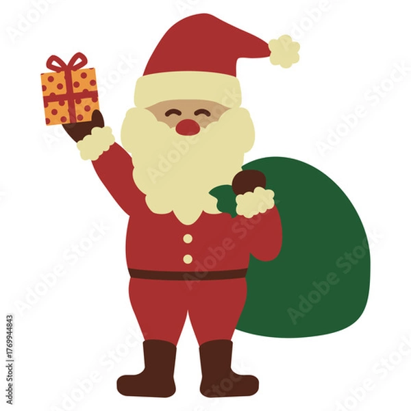 Obraz プレゼントを掲げた笑顔のサンタクロースのイラスト