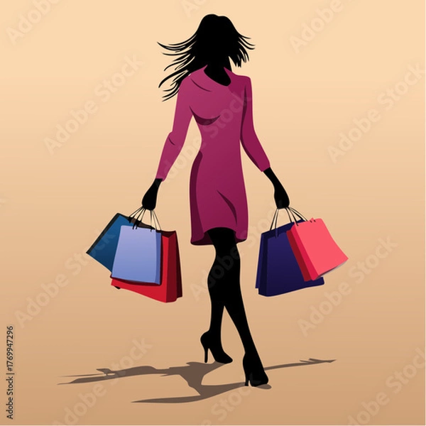 Fototapeta profile silhouette with red sleeveless dress and pink cotton candy on beige field; social media hero, story tile, or profile banner for lifestyle and food accounts.