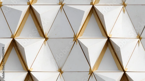 Fototapeta Geometric white triangles with gold edges