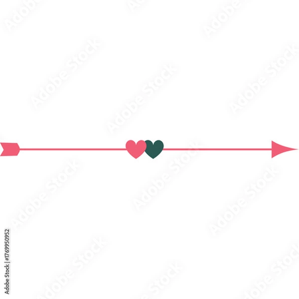 Fototapeta Pink and Teal Heart Arrow Divider with Transparent Background