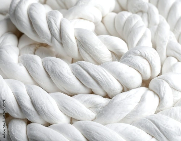 Obraz Close-up shot of thick, intertwined white rope, soft texture