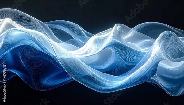 Fototapeta Dynamic Blue and White Abstract Fluid Waves with Subtle Textures and Dark Backdrop flowing