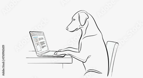 Obraz Dog Working on Laptop Creative Concept of Technology and Pets