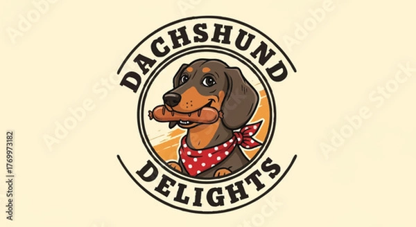 Obraz Delightful Dachshund A Fun Logo Featuring a Wiener Dog with a Hot Dog, Perfect for Restaurants