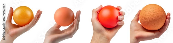 Obraz Stress ball – A squeezable ball used to relieve stress or tension, often squeezed in the hand. Isolated on Clear White Background Highly Detailed