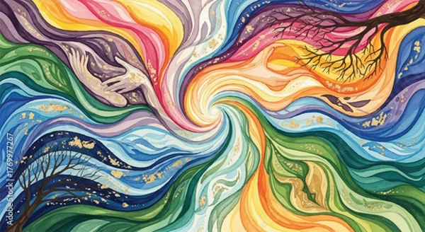 Obraz Abstract representation of the cyclical nature of life and seasons, depicting transformation and connection through vibrant colors and flowing forms