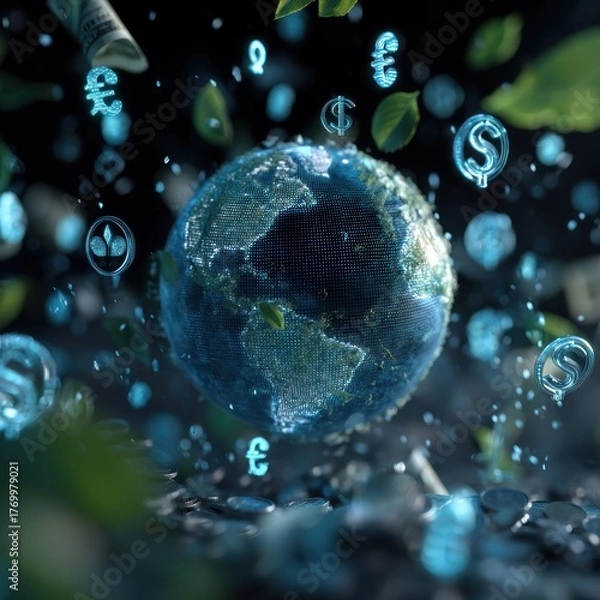 Obraz Earth surrounded by currency symbols