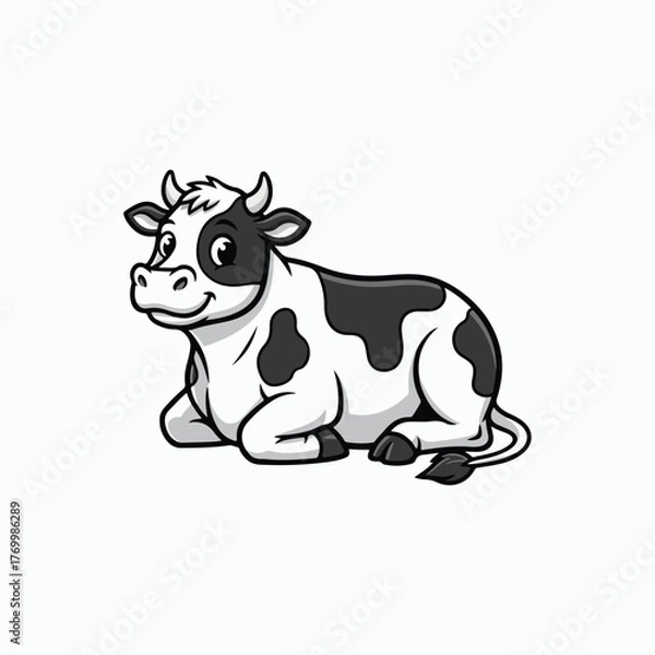 Fototapeta cow cartoon isolated animal site down silhouette vector art illustration on white background 