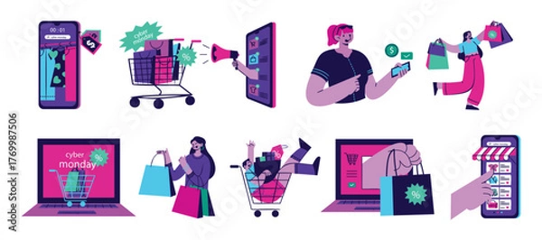 Obraz Cyber Monday Online Shopping Illustration Set