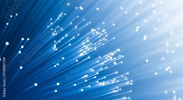 Obraz Fiber Optic Cables Transmitting Data Network Technology and Modern Communication System
