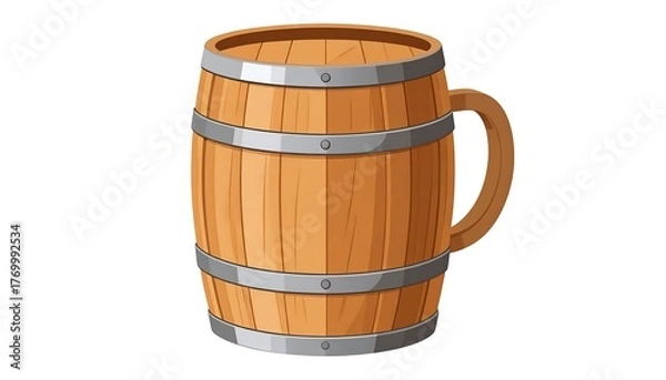 Obraz Cartoon image of a large wooden barrel shaped like a beer mug