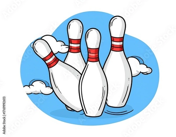 Obraz Cartoon illustration of bowling pins in a strike or falling over action