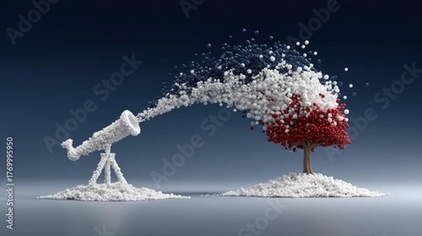 Fototapeta Telescope Observing a Disintegrating Tree into Particles.