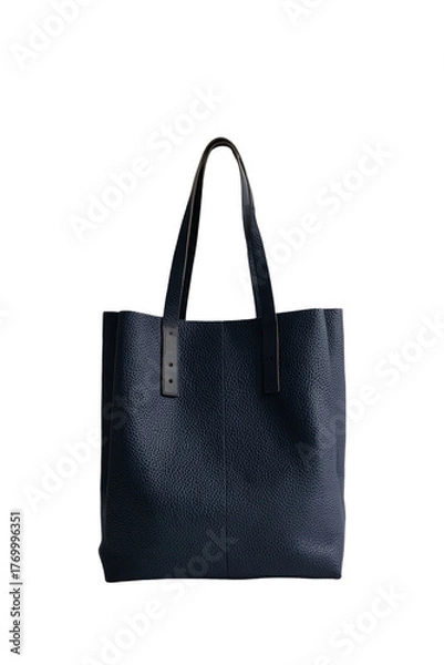 Fototapeta Plain dark-blue tote bag with simple handles, on a black background
