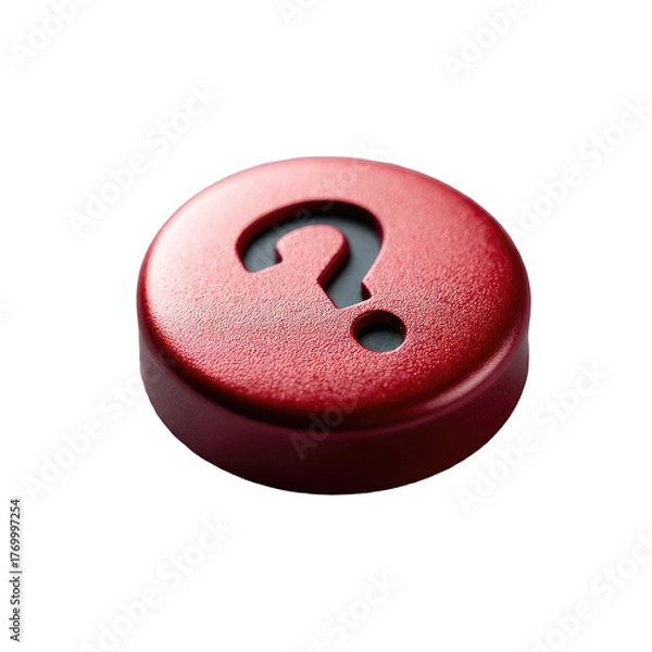 Fototapeta Red, round question mark button. Isolated and dimensional