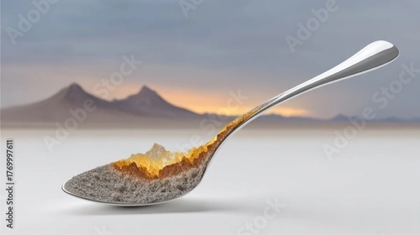 Fototapeta Spoonful of Landscape - A Miniature World on Silver.