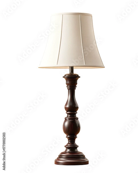 Fototapeta Elegant lamp dark wood base, simple white shade