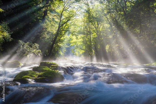 Fototapeta 熊本-【菊池渓谷の光芒】