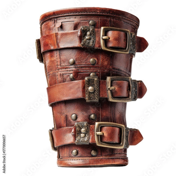 Fototapeta Leather arm guard with buckles, adorned with detailed metal accents
