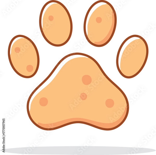Fototapeta Doodle Playful Paw Print Icon with Sketchy Toe Pads, Textured Pad Lines and Floating Rounded Orientation