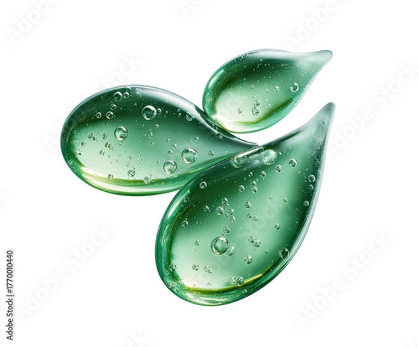 Fototapeta Green gel smear droplets on black, with tiny air bubbles inside