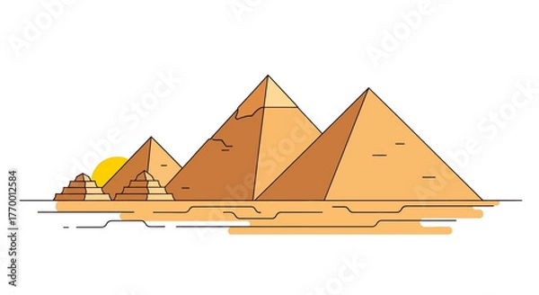 Fototapeta Great pyramids of giza in a desert setting, iconic egyptian landmarks, suitable for travel websites, history blogs, and educational materials.