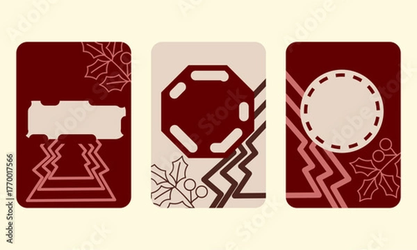 Obraz Minimalist Christmas Gift Tag Set Red and Beige