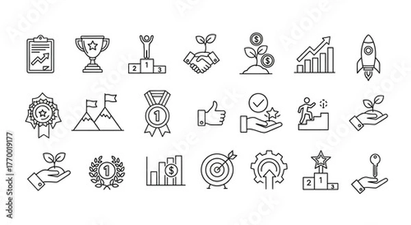 Fototapeta Business success achievement and financial growth thin line icon set. EPS Editable