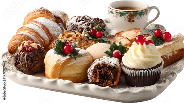 Obraz Festive Pastries and Coffee, isolated on transparent background