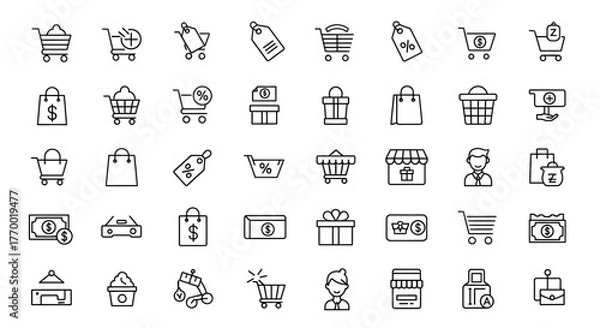 Fototapeta Collection of Shopping and Commerce Icons for Digital and Print Media. EPS Editable