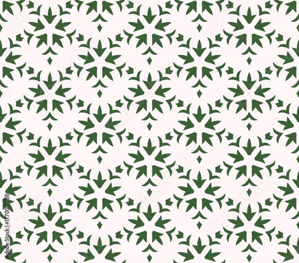 Obraz Green Abstract Floral Tile Pattern on Cream Background Vector