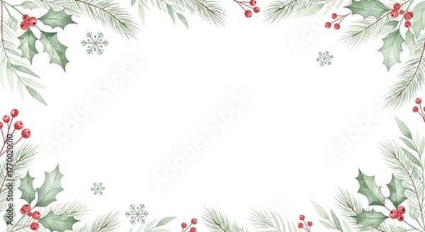 Obraz Watercolor Christmas Frame Background Template – Festive Border Design