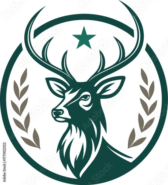 Obraz unique deer circular logo design icon, deer head circular icon, geometric deer logo concept, rain deer illustration