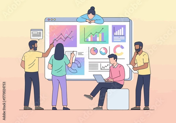 Obraz Team Analyzing Data on Screen for Business Growth.