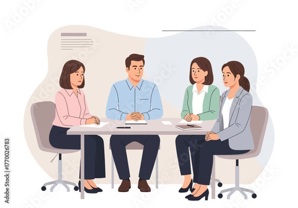 Obraz Business Meeting with Four Professionals at Table.