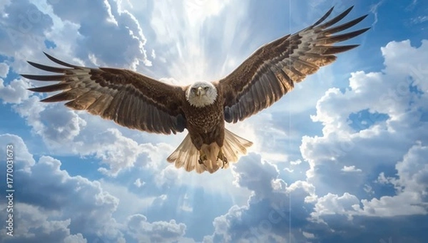 Fototapeta Eagle to Sky Spirit Triptych — Abstract transformation of an eagle soaring into clouds and sky, celestial freedom artwork and smartphone wallpaper.