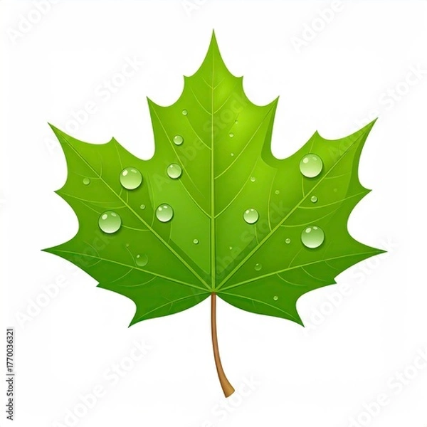 Fototapeta Green Maple Leaf with Water Droplets - A Fresh and Natural Design.