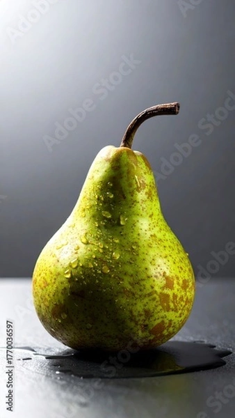 Fototapeta Green Pear Still Life - Fresh Fruit on Dark Surface.