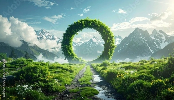 Fototapeta Green Portal to Natures Realm - A Path to Serenity.