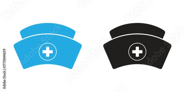 Obraz Essential nurse hat icons in blue and black showcase healthcare professionalism, ready for use in medical designs or health campaigns