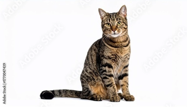 Obraz Adorable Tabby Cat Sitting  Looking at Camera with Isolated on White Background.