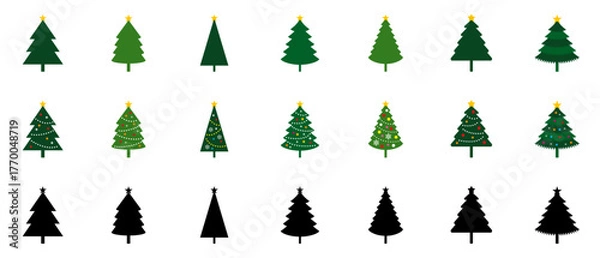 Obraz クリスマスツリー　シンプル　アイコン　ベクター　シルエット　緑　黒