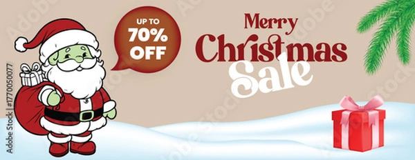 Fototapeta Christmas and New Year Holiday Celebration Party Banner with Special Offer Sale Promotion, Social Media Cover, Web Banner, Header Template, and Festive Illustration Background