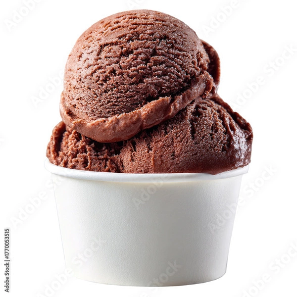 Obraz Double scoop chocolate ice cream in white paper cup, studio shot