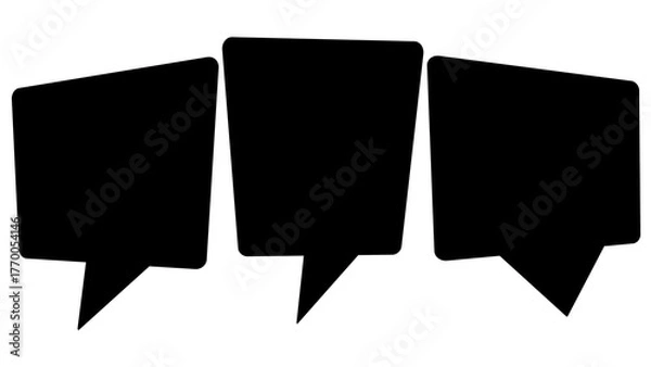Fototapeta Three black irregular quadrilateral speech bubbles, comic element, dialogue design