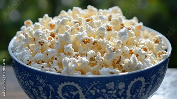 Fototapeta Popcorn in a blue bowl