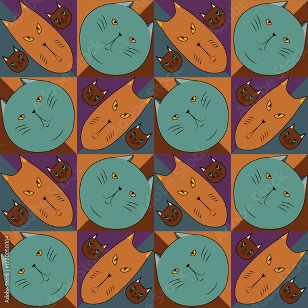 Obraz Printable pattern with cute cat faces.