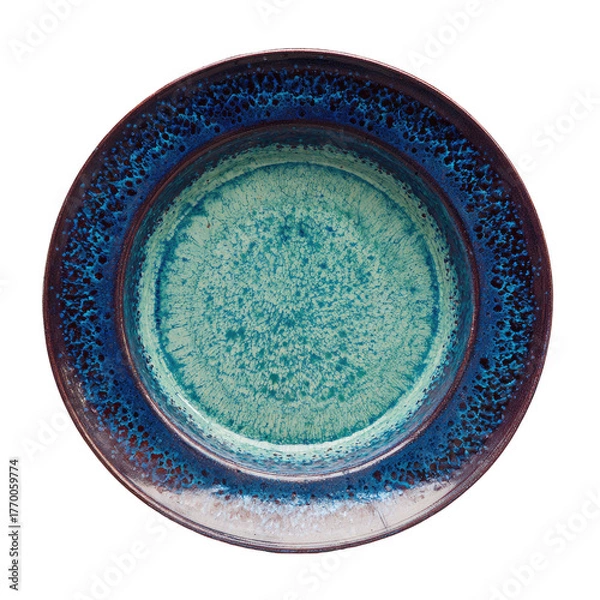 Obraz Circular blue plate with speckled rim, teal center